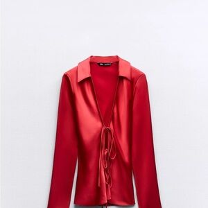 Zara Red Tie-Front Top